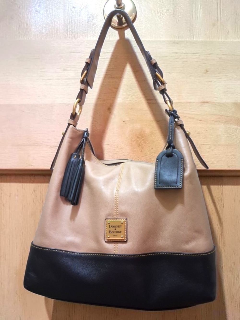 Dooney & Bourke Tan and Black Leather Sophia Shoulder Bag
